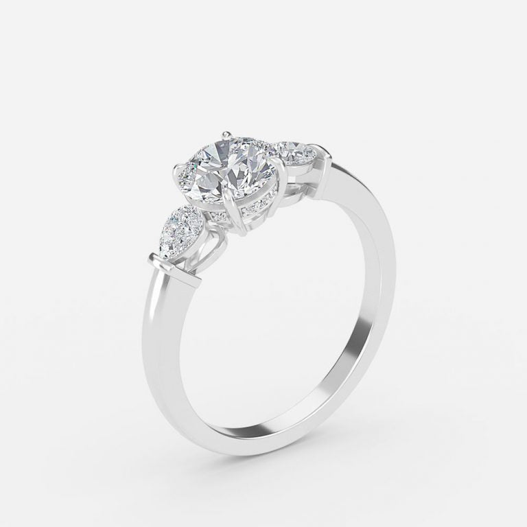 Malai Round Three Stone Moissanite Engagement Ring