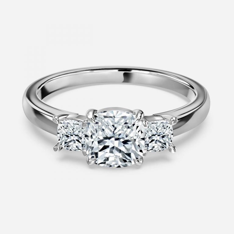 Tabitha Cushion Three Stone Moissanite Engagement Ring