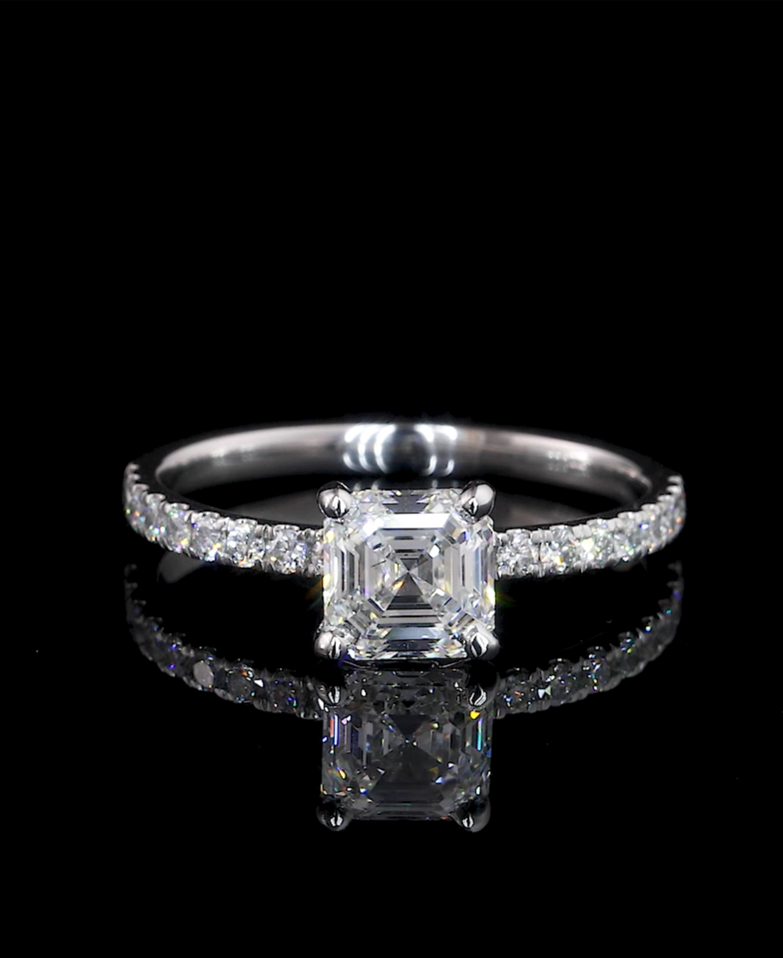 Vittoria Asscher Diamond Band Moissanite Engagement Ring