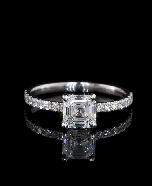 Vittoria Asscher Diamond Band Moissanite Engagement Ring