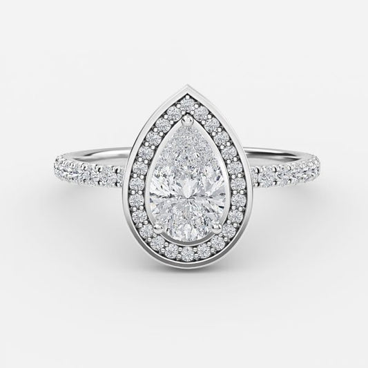 Kassia Pear Halo Moissanite Engagement Ring