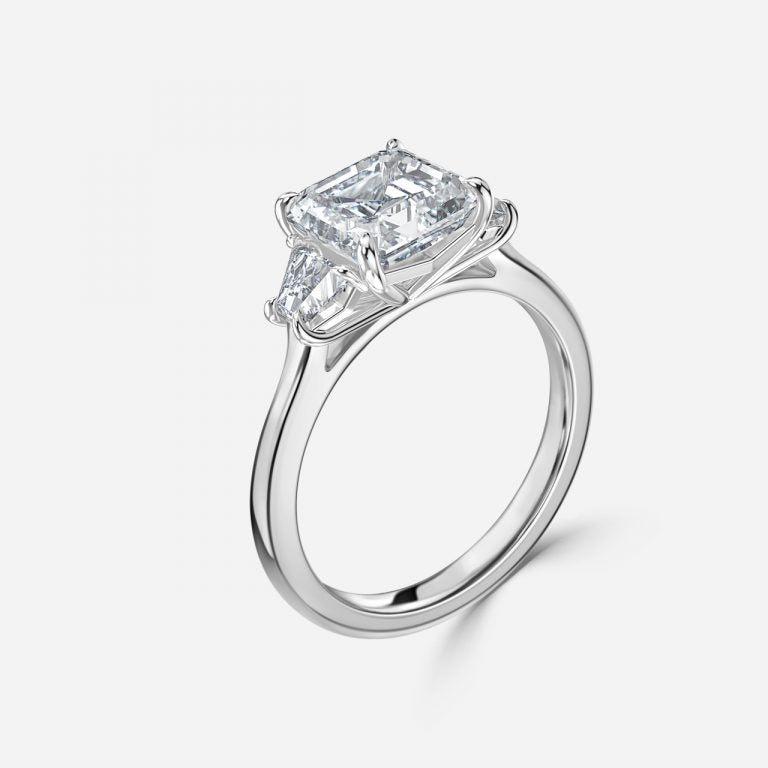 Rain Asscher Three Stone Moissanite Engagement Ring