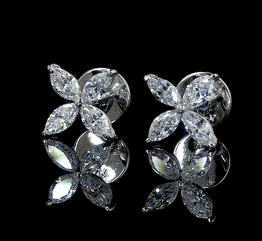 Marquise Moissanite Floral Leaf Cluster Stud Earrings