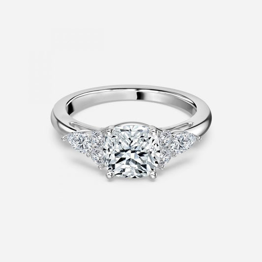 Carmel Cushion Three Stone Moissanite Engagement Ring