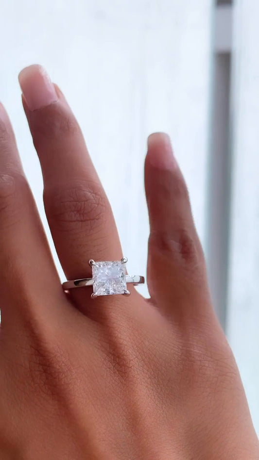 Alara Princess Solitaire Moissanite Engagement Ring