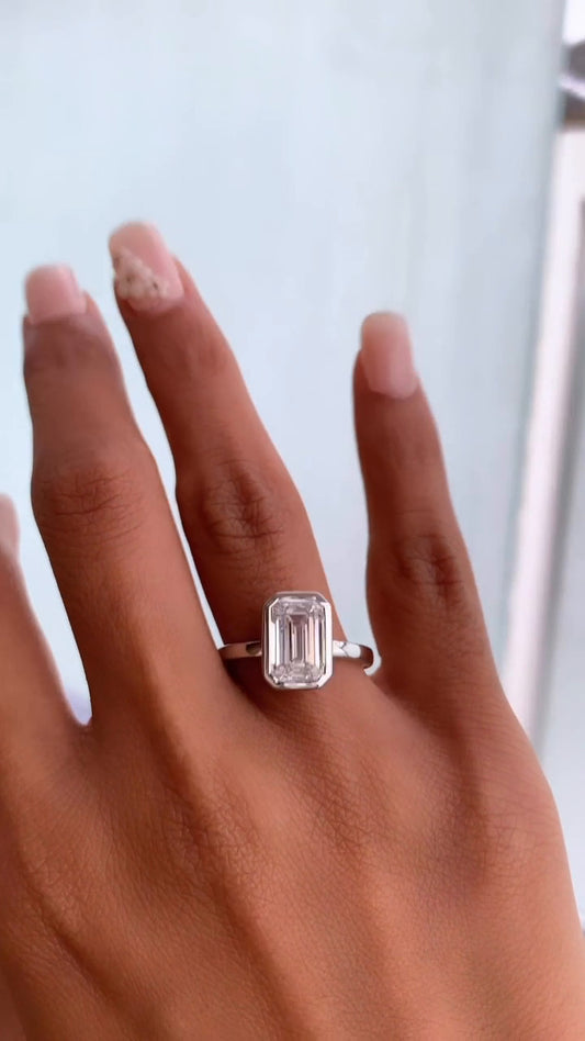Alina Emerald Bezel Moissanite Engagement Ring