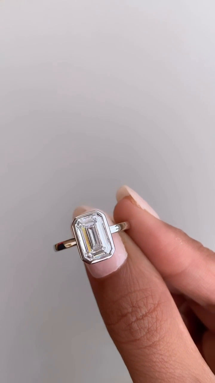 Alina Emerald Bezel Moissanite Engagement Ring
