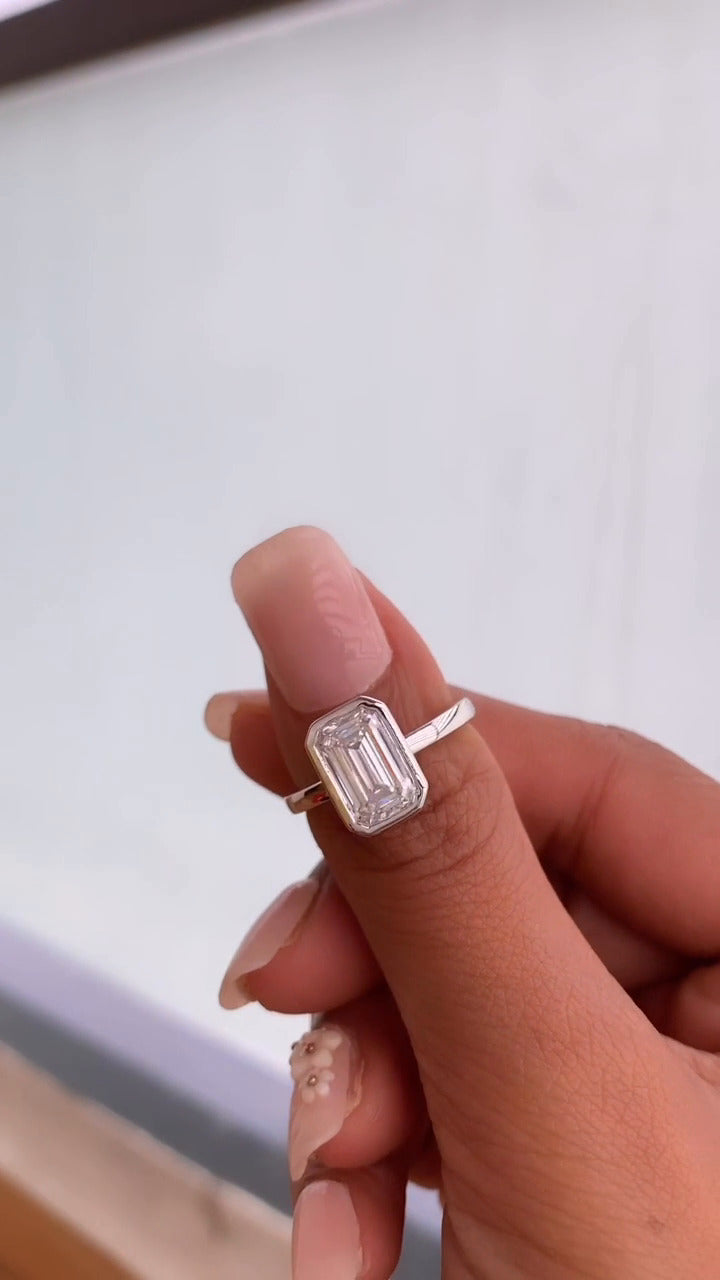 Alina Emerald Bezel Moissanite Engagement Ring