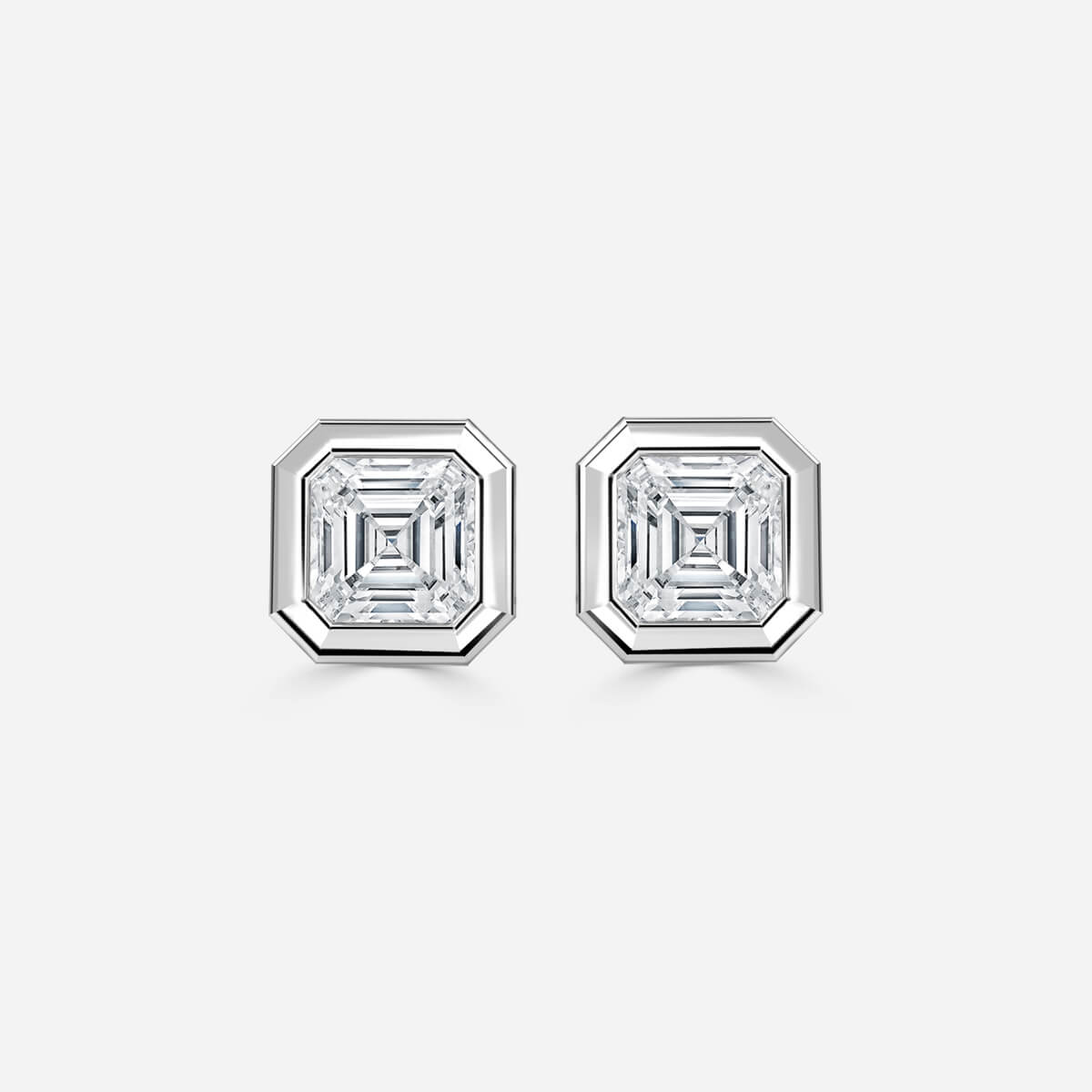 Bezel Set Asscher Moissanite Stud Earrings