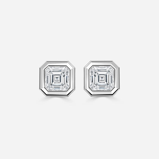 Bezel Set Asscher Moissanite Stud Earrings