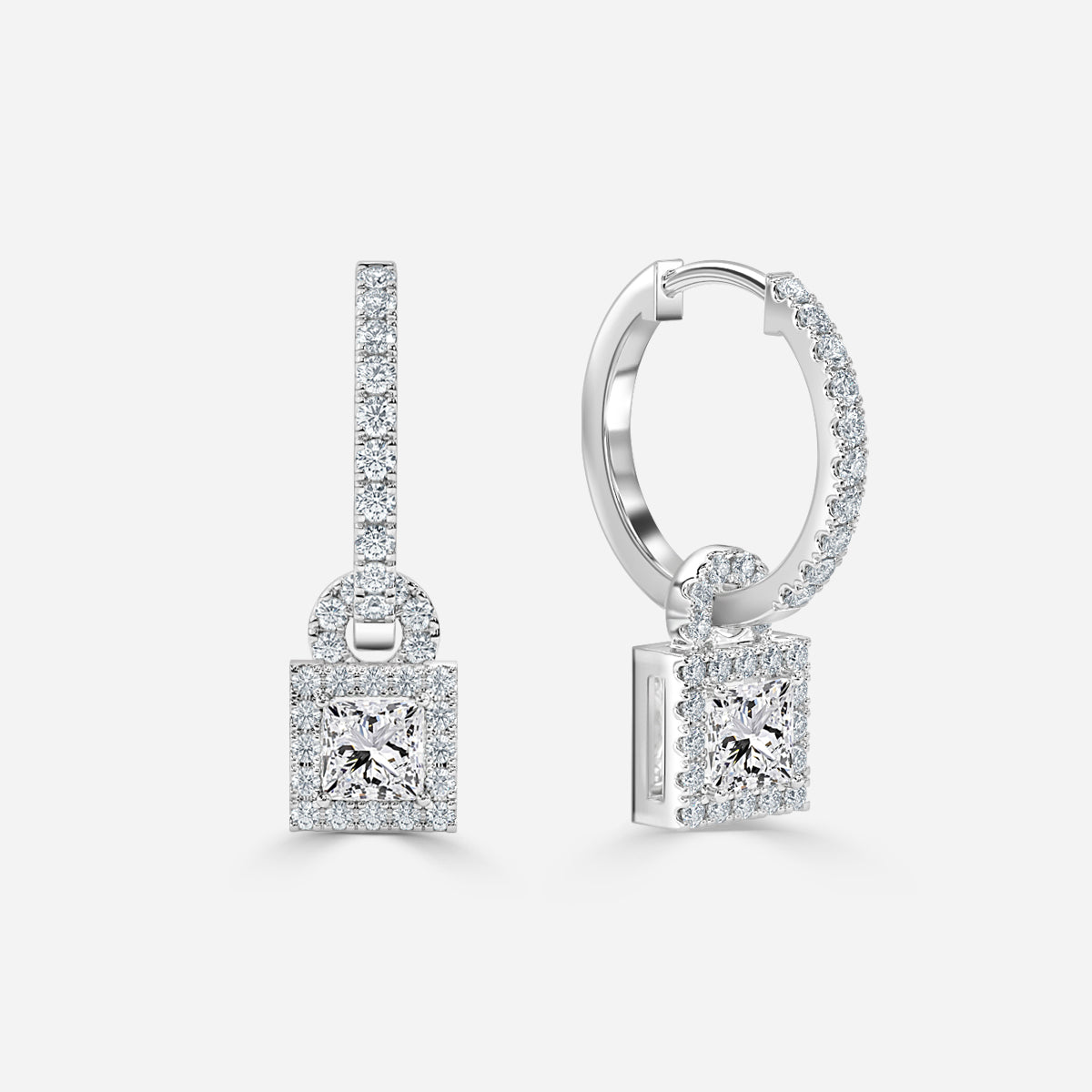 Princess Moissanite Halo and Drop Earring