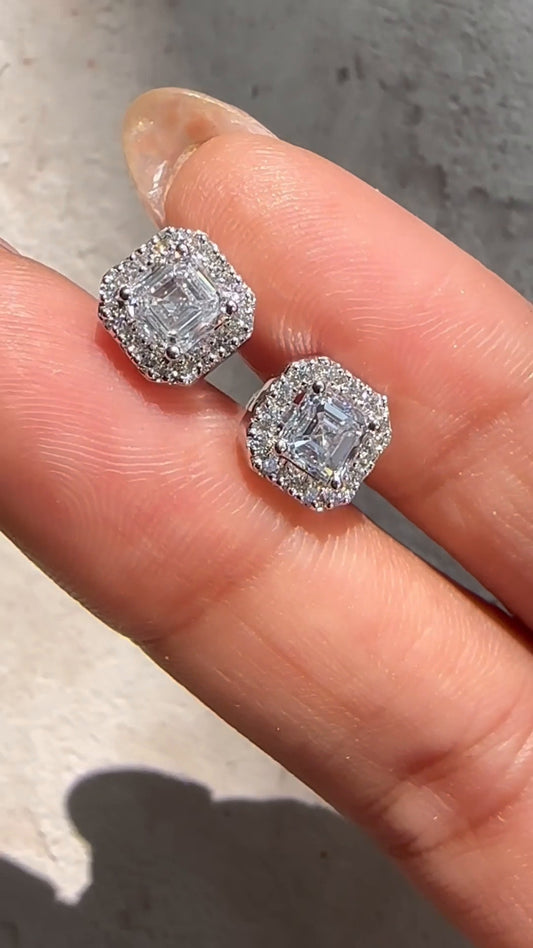 Asscher Moissanite Halo Earrings