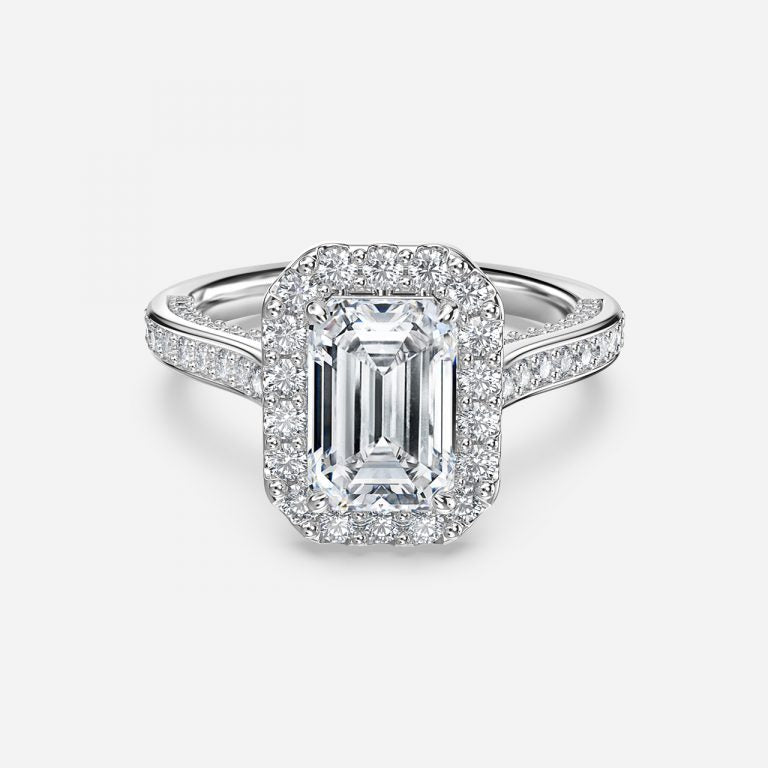 Clementine Emerald Halo Moissanite Engagement Ring