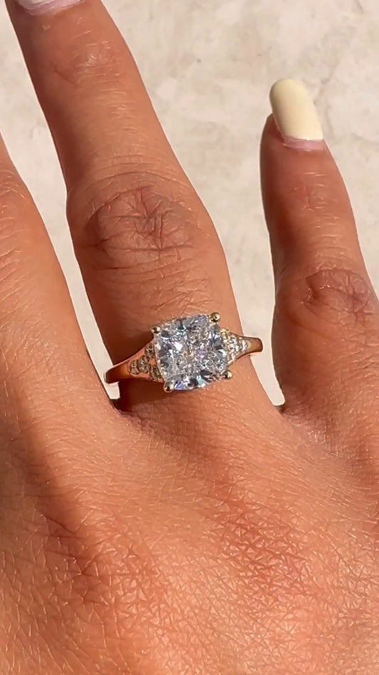 Aurelia Cushion Three Stone Moissanite Engagement Ring