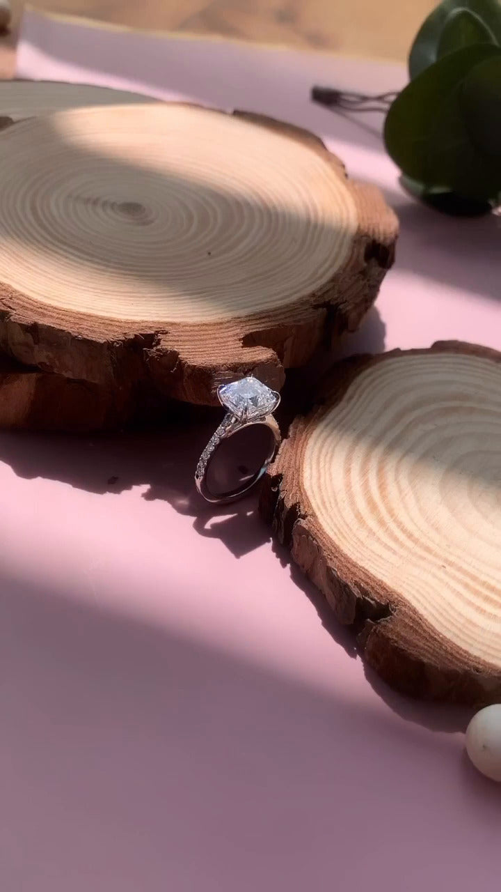 Aveline Asscher Diamond Band Moissanite Engagement Ring