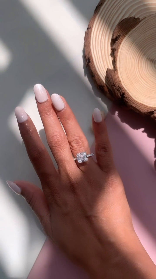 Aveline Asscher Diamond Band Moissanite Engagement Ring