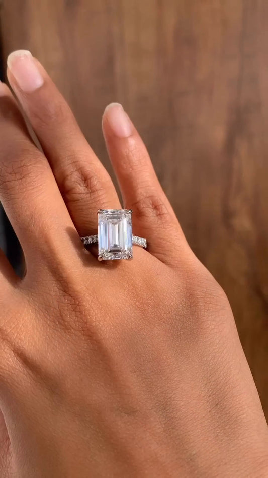 Aveline Emerald Diamond Band Moissanite Engagement Ring
