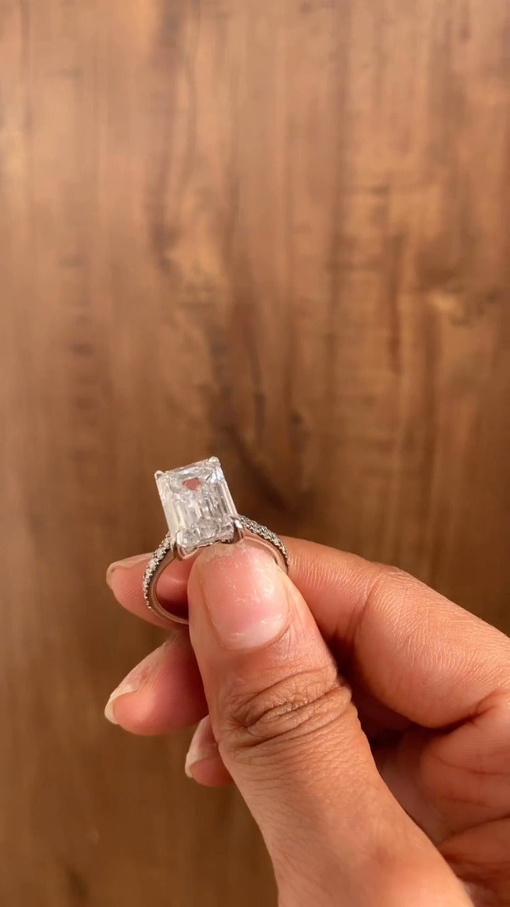 Aveline Emerald Diamond Band Moissanite Engagement Ring