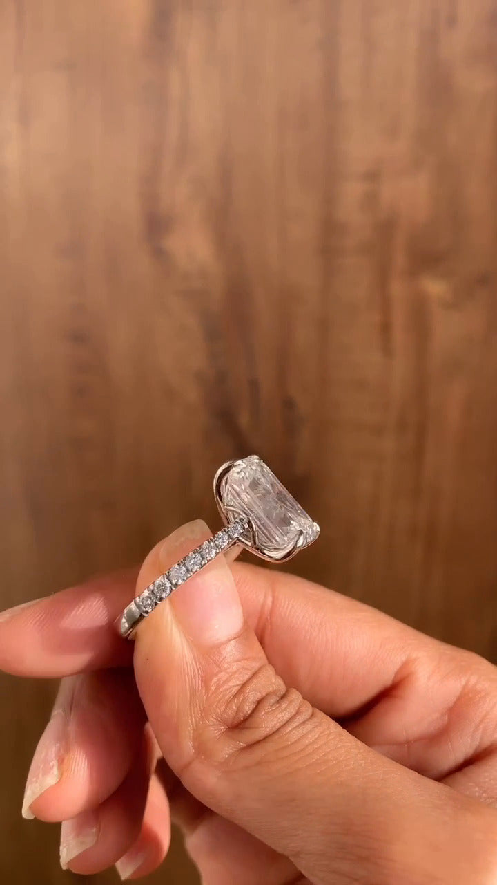 Aveline Emerald Diamond Band Moissanite Engagement Ring