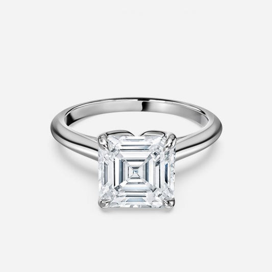 Saffron Asscher Hidden Halo Moissanite Engagement Ring