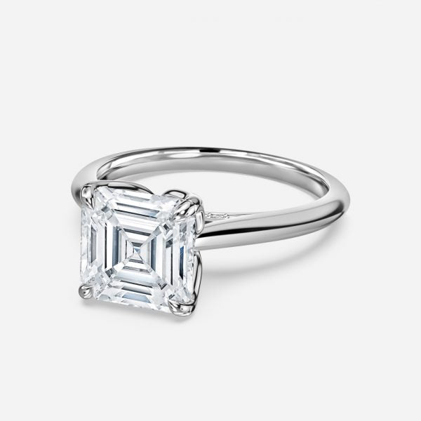 Saffron Asscher Hidden Halo Moissanite Engagement Ring