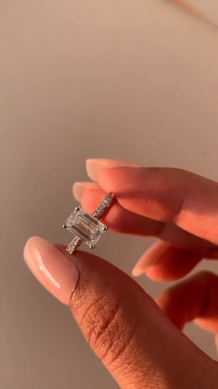 Bellamy Emerald Diamond Band Moissanite Engagement Ring