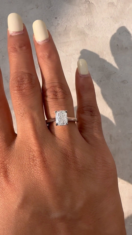 Bernadette Cushion Solitaire Moissanite Engagement Ring