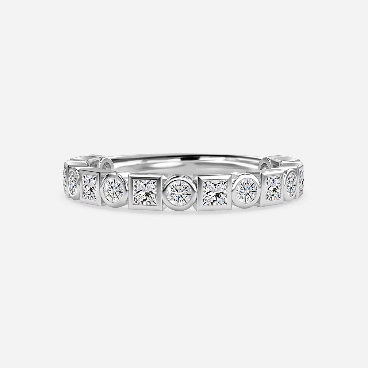 Bezel Set Round And Princess Moissanite Wedding Ring