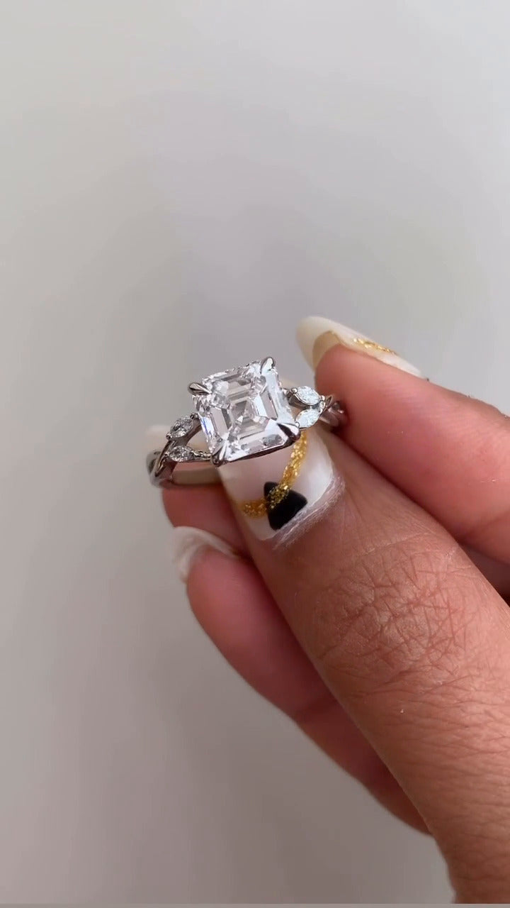 Calista Asscher Unique Moissanite Engagement Ring