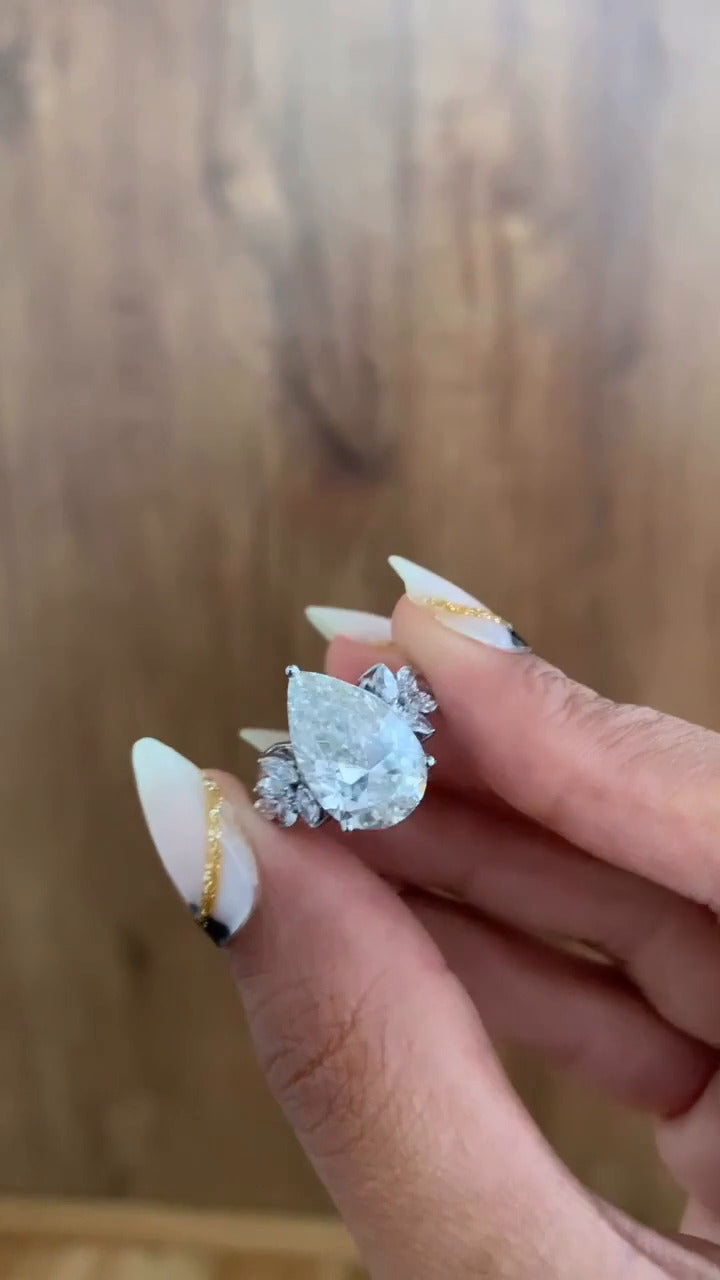 Clarity Pear Three Stone Moissanite Engagement Ring