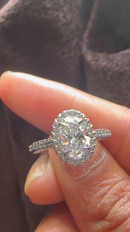 Clementine Oval Halo Moissanite Engagement Ring