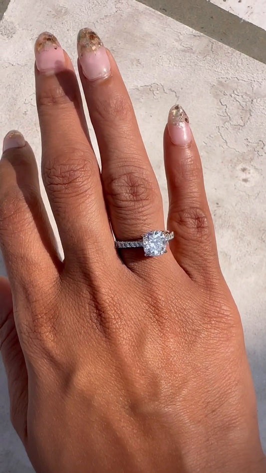 Clio Cushion Diamond Band Moissanite Engagement Ring