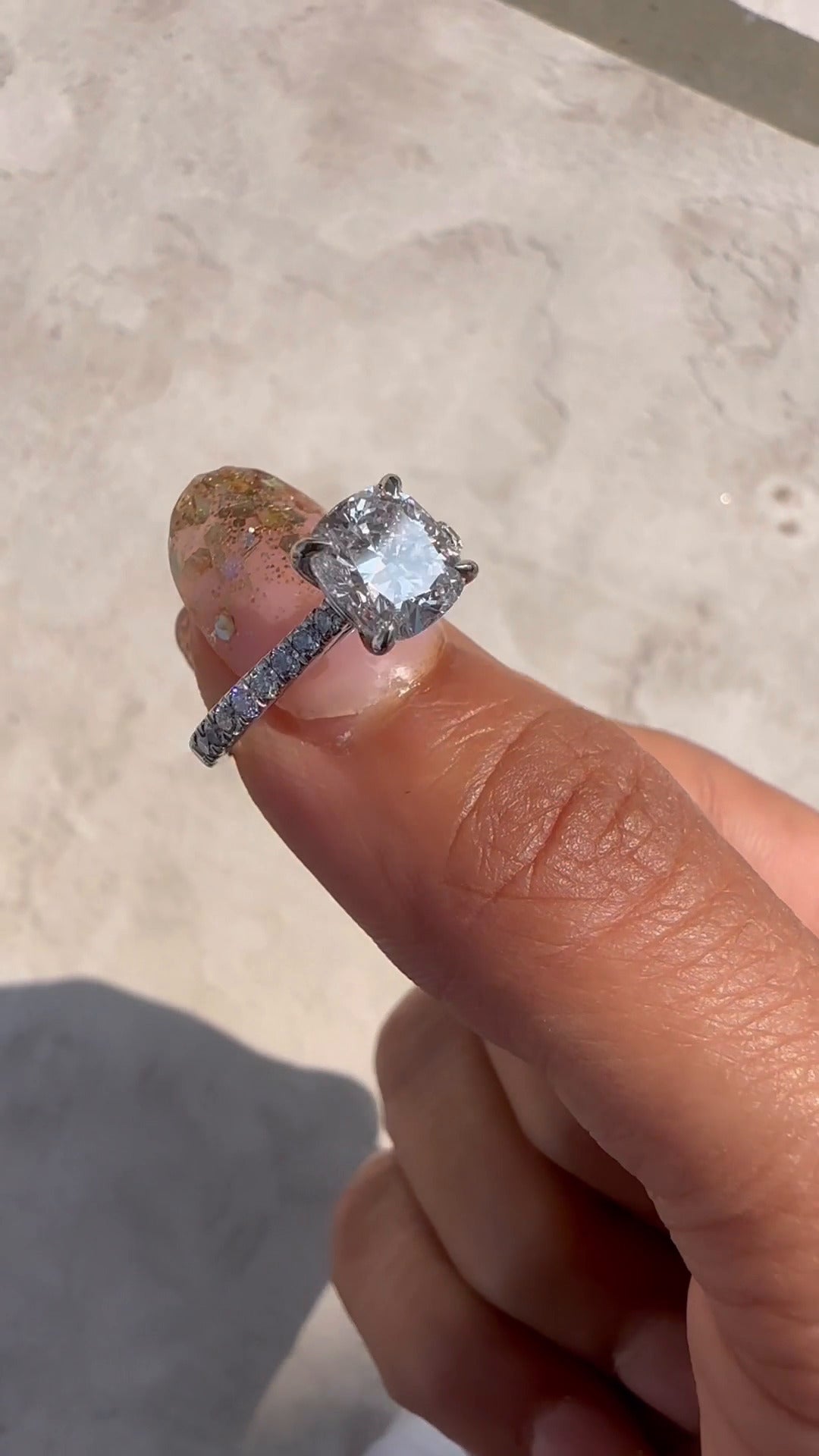 Clio Cushion Diamond Band Moissanite Engagement Ring