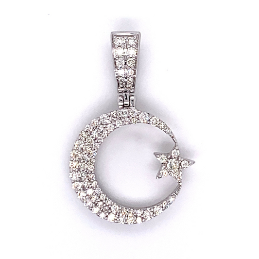 1.00 CT Moissanite Iced Out Crescent Star Pendant