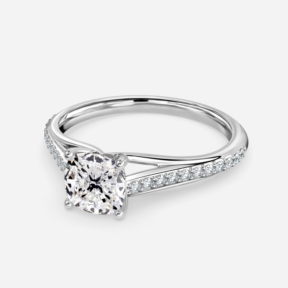 Jessamine Cushion Diamond Band Moissanite Engagement Ring