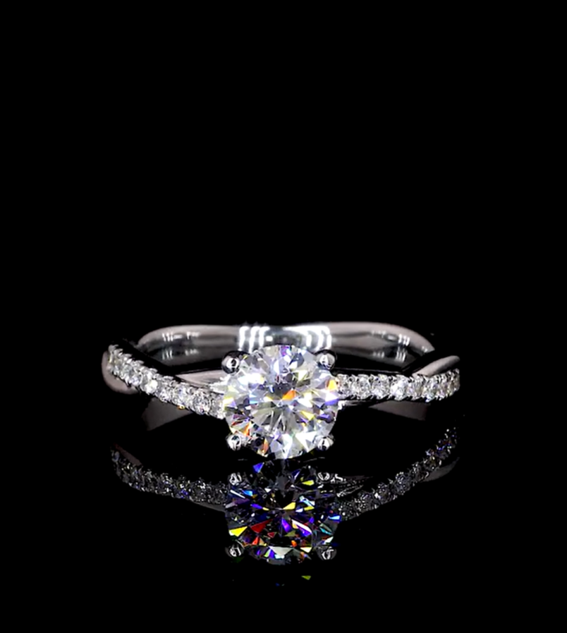 Tatiana Round Diamond Band Moissanite Engagement Ring