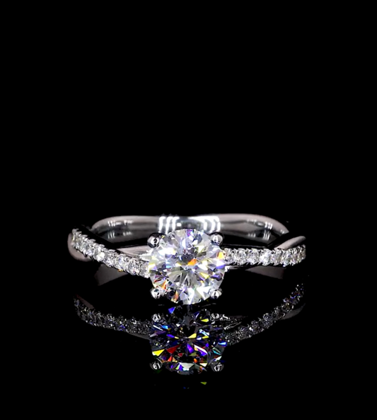 Tatiana Round Diamond Band Moissanite Engagement Ring