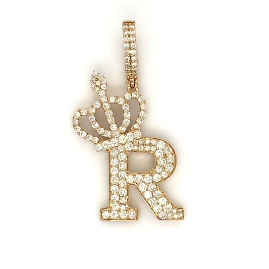 1.30 CT Moissanite Iced Out Letter "R" Queen Crown Pendant