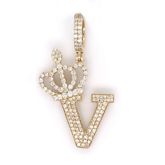 1.30 CT Moissanite Iced Out Letter "V" Queen Crown Pendants