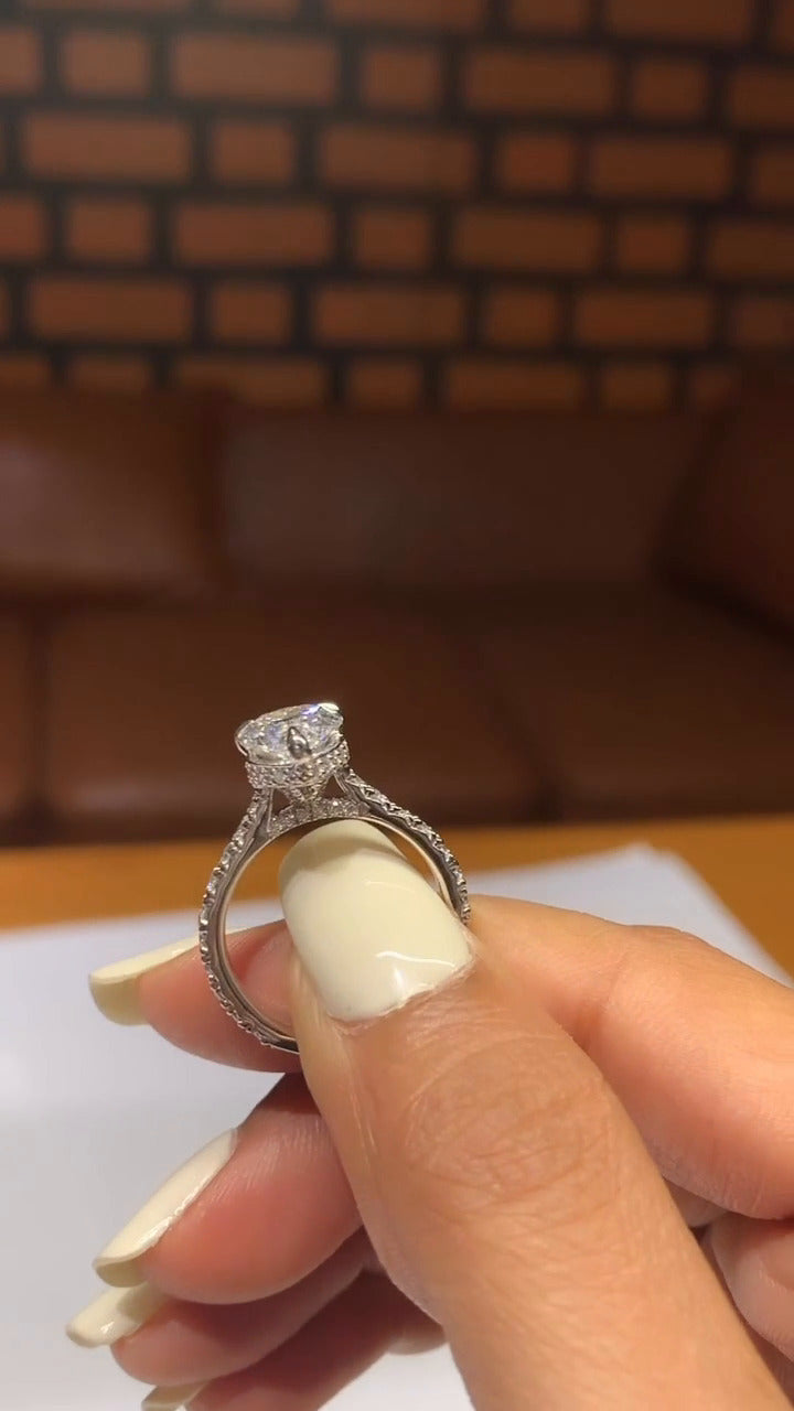 Devi Pear Hidden Halo Moissanite Engagement Ring