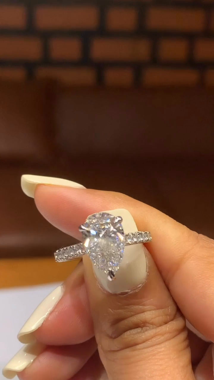 Devi Pear Hidden Halo Moissanite Engagement Ring