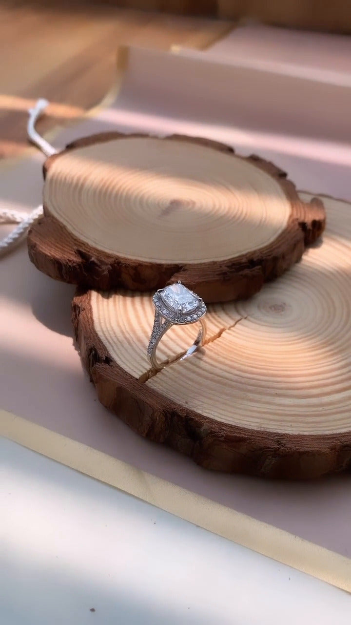 Dove Cushion Halo Moissanite Engagement Ring