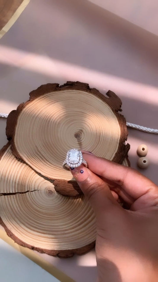 Dove Cushion Halo Moissanite Engagement Ring