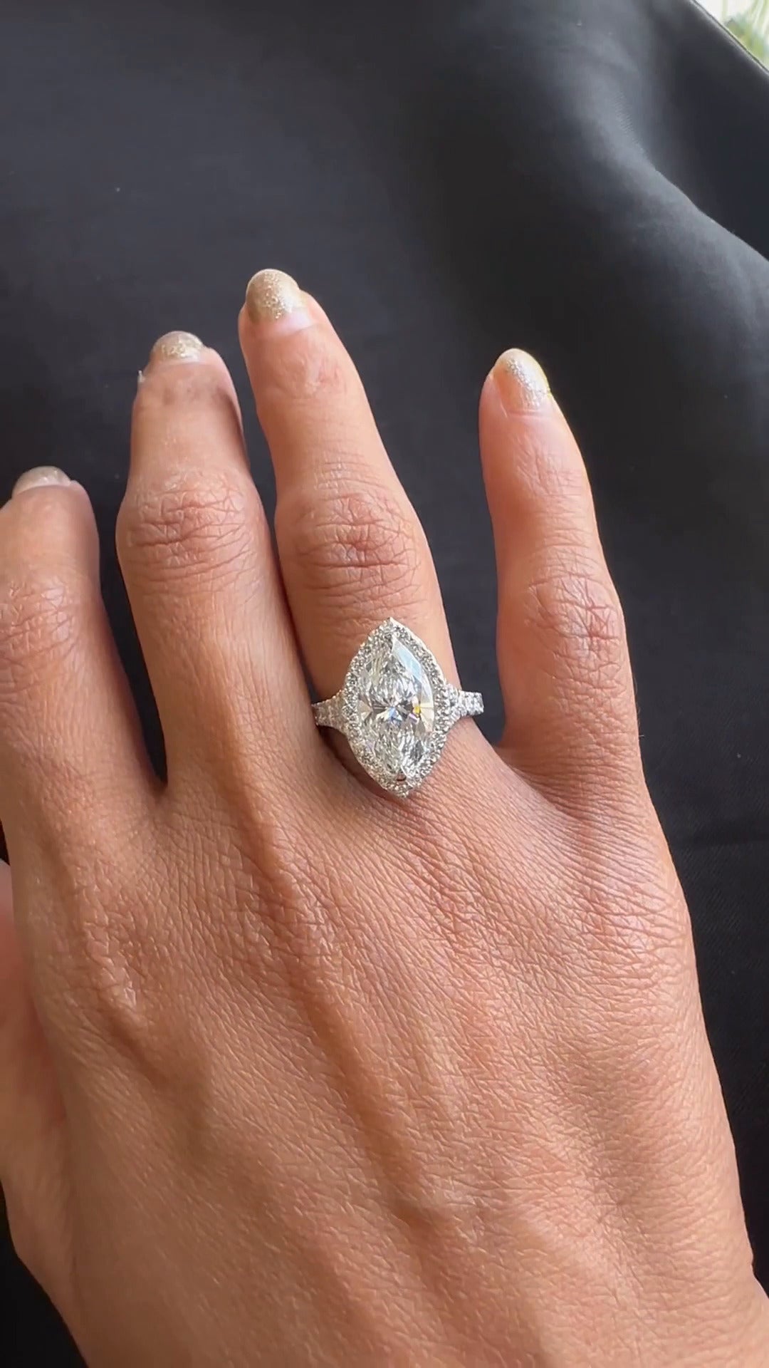 Dove Marquise Halo Moissanite Engagement Ring