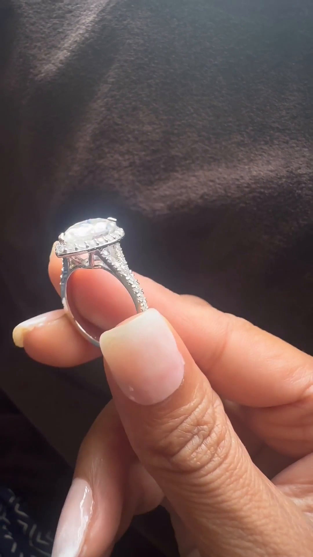 Dove Pear Halo Moissanite Engagement Ring