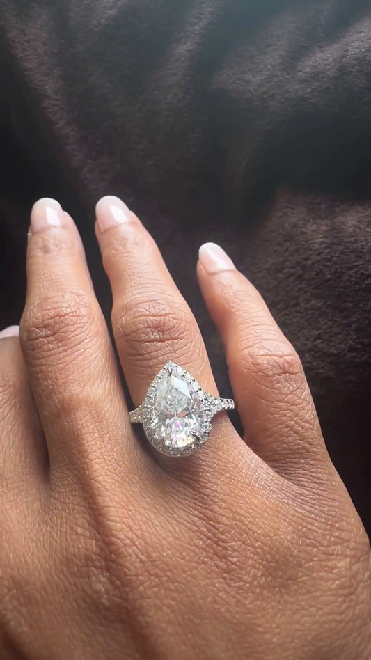 Dove Pear Halo Moissanite Engagement Ring