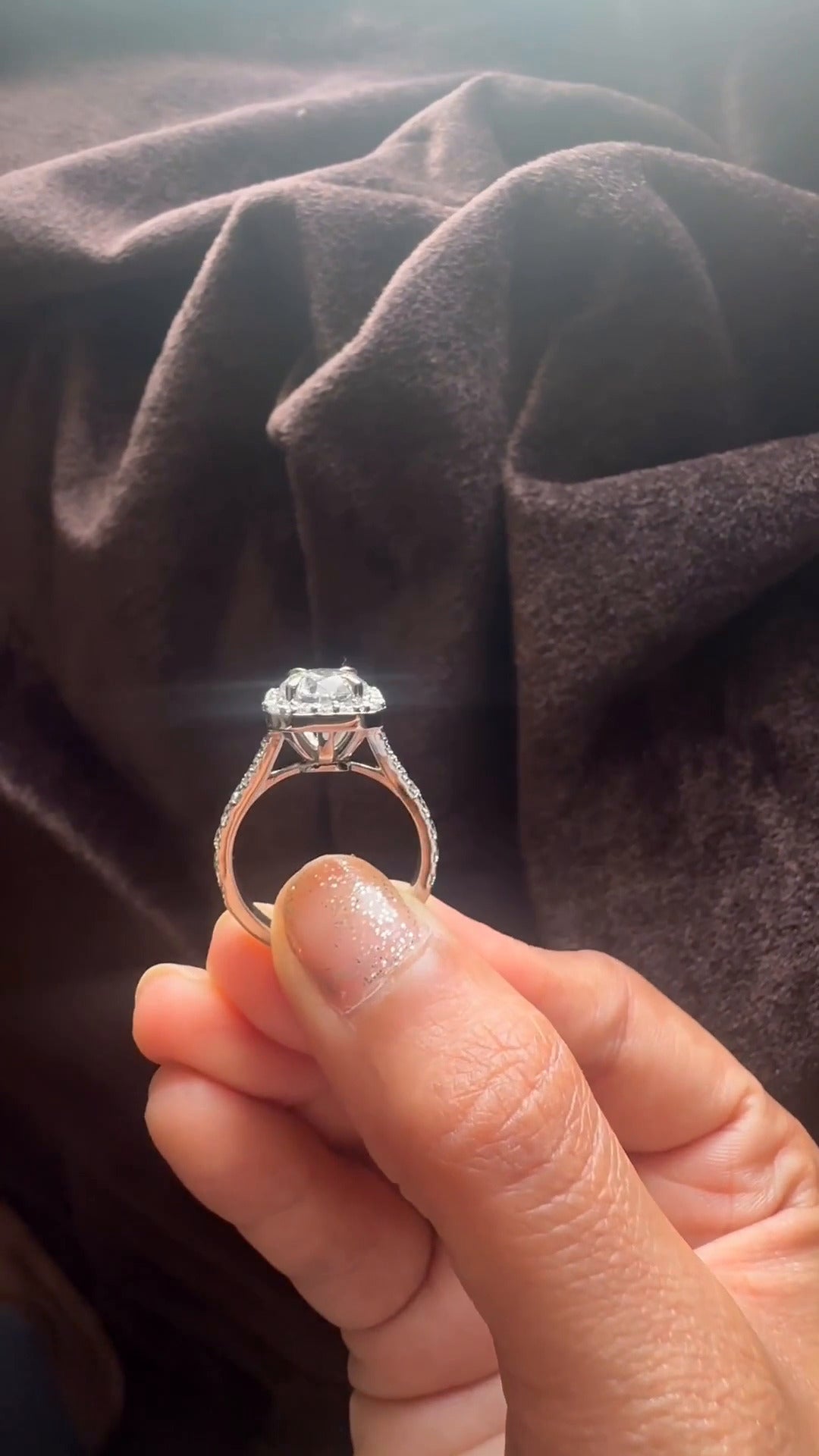 Dove Round Halo Moissanite Engagement Ring