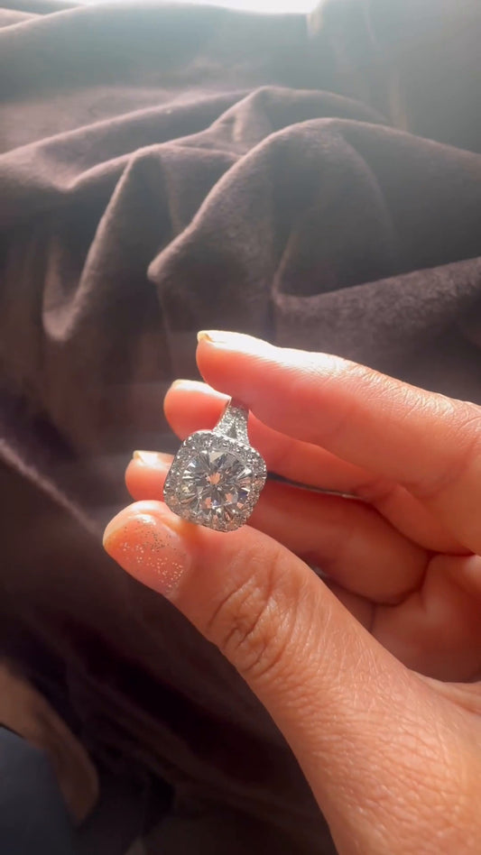 Dove Round Halo Moissanite Engagement Ring