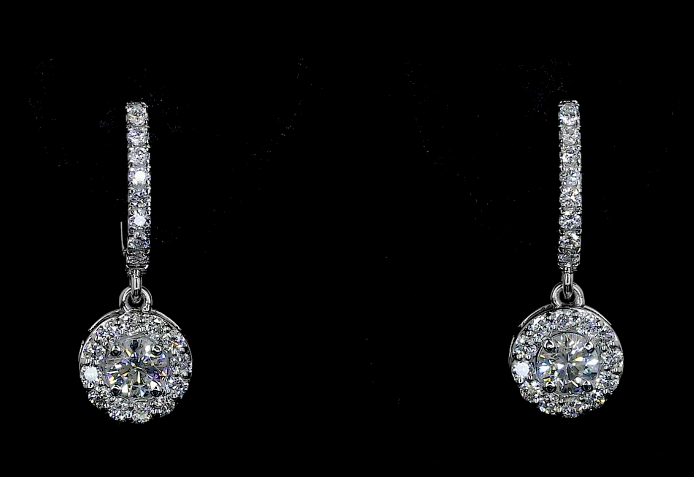 Round Moissanite Halo Drop Earrings