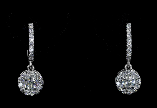 Round Moissanite Halo Drop Earrings